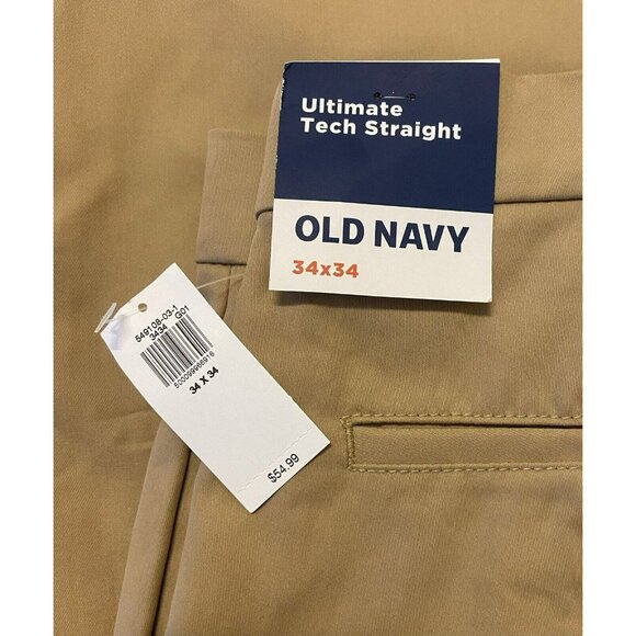 Old Navy Built-In Flex Ultimate Tech Straigh Chino Pants Khaki Men's 34x34 NWT - Picture 9 of 12